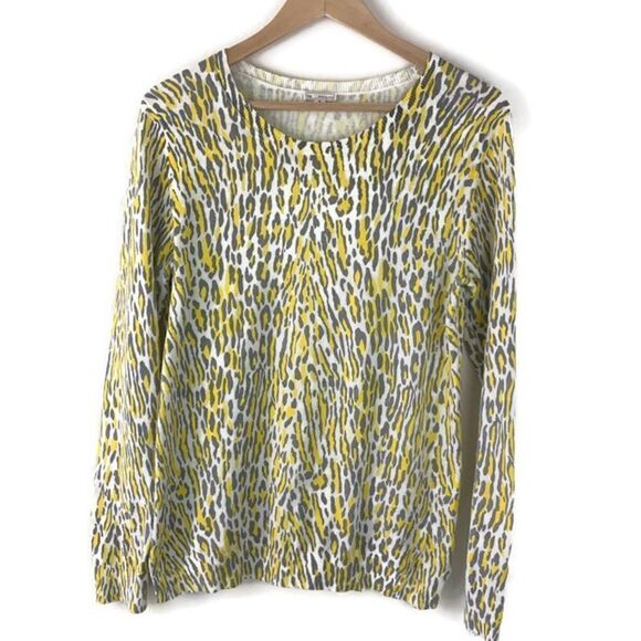 -Gap leopard animal print gray and yellow sweater size medium - Picture 1 of 4